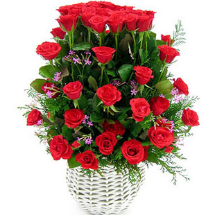 52 Red roses basket